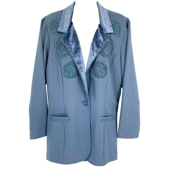 Vtg Lacy Afternoon Kepler Beaded Blazer L Light Blue Adjustable Back Pockets 80s - Picture 14 of 14